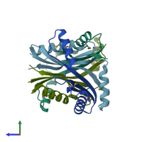 PDB entry 2dgb coloured by chain, side view.