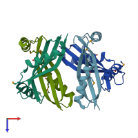 PDB entry 2dgb coloured by chain, top view.
