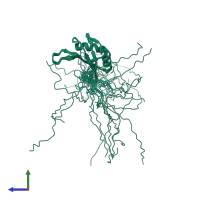 PDB entry 2dgo coloured by chain, ensemble of 20 models, side view.