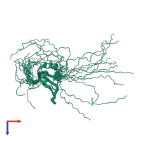 PDB entry 2dgo coloured by chain, ensemble of 20 models, top view.