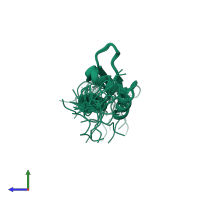 PDB entry 2dgr coloured by chain, ensemble of 20 models, side view.