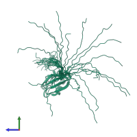 PDB entry 2dgu coloured by chain, ensemble of 20 models, side view.