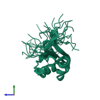 PDB entry 2dgv coloured by chain, ensemble of 20 models, side view.