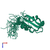 PDB entry 2dgv coloured by chain, ensemble of 20 models, top view.
