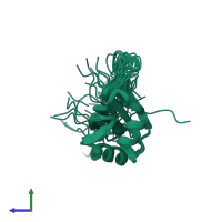 PDB entry 2dgw coloured by chain, ensemble of 20 models, side view.