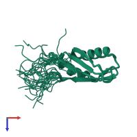 PDB entry 2dgx coloured by chain, ensemble of 20 models, top view.