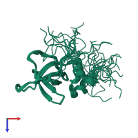 PDB entry 2dgy coloured by chain, ensemble of 20 models, top view.