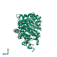 PDB entry 2dh2 coloured by chain, side view.