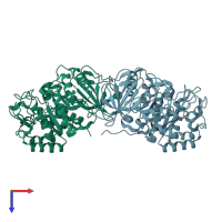 PDB entry 2dh3 coloured by chain, top view.