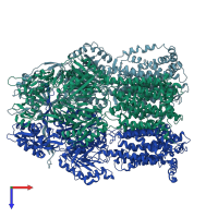 PDB entry 2dhh coloured by chain, top view.