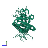 PDB entry 2dhi coloured by chain, ensemble of 20 models, side view.