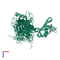 PDB entry 2dhs coloured by chain, ensemble of 7 models, top view.