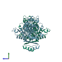 PDB entry 2dht coloured by chain, side view.