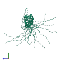 PDB entry 2dhx coloured by chain, ensemble of 20 models, side view.