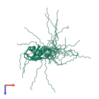 PDB entry 2dhx coloured by chain, ensemble of 20 models, top view.