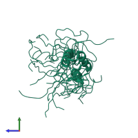 PDB entry 2dhy coloured by chain, ensemble of 20 models, side view.