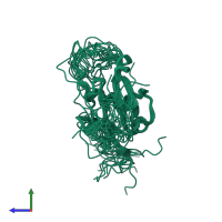PDB entry 2dhz coloured by chain, ensemble of 20 models, side view.