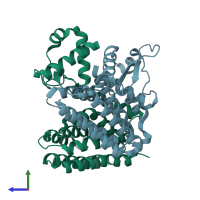 PDB entry 2di3 coloured by chain, side view.