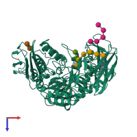 PDB entry 2dij coloured by chain, top view.