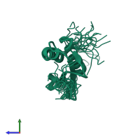 PDB entry 2dir coloured by chain, ensemble of 20 models, side view.