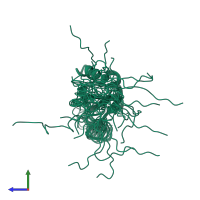 PDB entry 2dis coloured by chain, ensemble of 20 models, side view.