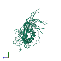 PDB entry 2diu coloured by chain, ensemble of 20 models, side view.