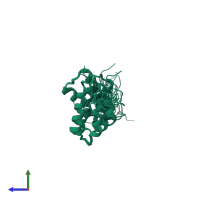 PDB entry 2diw coloured by chain, ensemble of 20 models, side view.