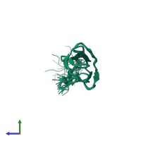 PDB entry 2dj4 coloured by chain, ensemble of 20 models, side view.