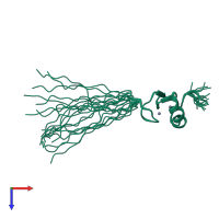 PDB entry 2dj8 coloured by chain, ensemble of 20 models, top view.