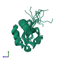 PDB entry 2djj coloured by chain, ensemble of 10 models, side view.