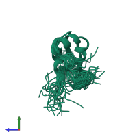 PDB entry 2djr coloured by chain, ensemble of 20 models, side view.