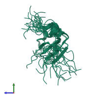 PDB entry 2dk2 coloured by chain, ensemble of 20 models, side view.