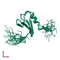 PDB entry 2dk7 coloured by chain, ensemble of 20 models, front view.