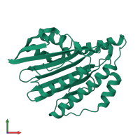 PDB entry 2dke coloured by chain, front view.