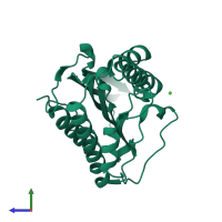 PDB entry 2dke coloured by chain, side view.