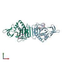PDB entry 2dkg coloured by chain, front view.