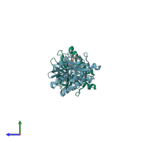 PDB entry 2dkg coloured by chain, side view.