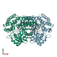 PDB entry 2dkj coloured by chain, front view.