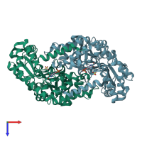 PDB entry 2dkj coloured by chain, top view.