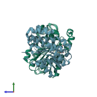 PDB entry 2dkn coloured by chain, side view.