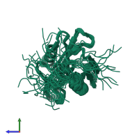 PDB entry 2dkq coloured by chain, ensemble of 20 models, side view.