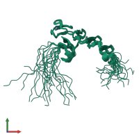 PDB entry 2dkt coloured by chain, ensemble of 20 models, front view.