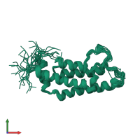 PDB entry 2dkw coloured by chain, ensemble of 20 models, front view.