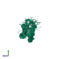 PDB entry 2dkw coloured by chain, ensemble of 20 models, side view.