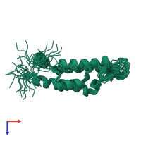 PDB entry 2dkw coloured by chain, ensemble of 20 models, top view.