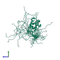 PDB entry 2dl0 coloured by chain, ensemble of 20 models, side view.