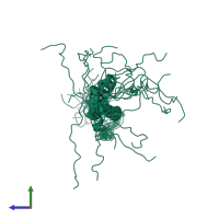 PDB entry 2dl1 coloured by chain, ensemble of 20 models, side view.