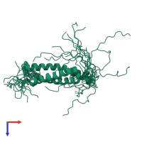 PDB entry 2dl1 coloured by chain, ensemble of 20 models, top view.