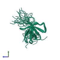 PDB entry 2dl4 coloured by chain, ensemble of 20 models, side view.