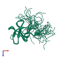 PDB entry 2dl5 coloured by chain, ensemble of 20 models, top view.